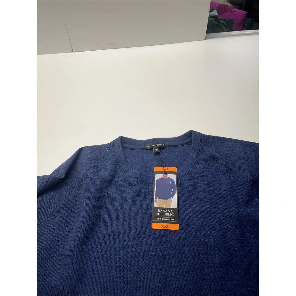 Banana Republic Mens Crew Pullover Navy Blue Raglan‎ Sweater XXL New
